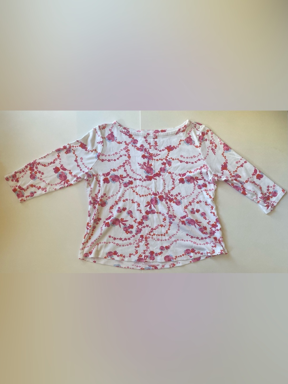 Charter Club 100% Cotton White Tee with Pink Floral Swirls